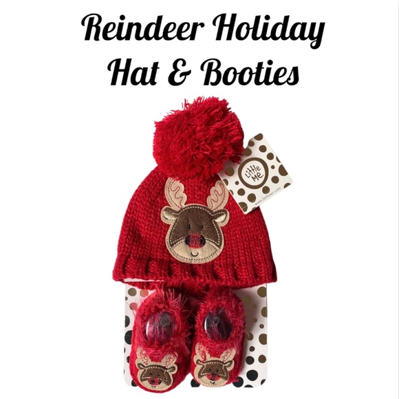 NWT Little Me Baby Reindeer Holiday Hat & Booties Set Size 0-6 Months - Picture 1 of 7